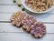 *6* 18mm Purple Washed Alabaster Picasso Daisy Flower Beads